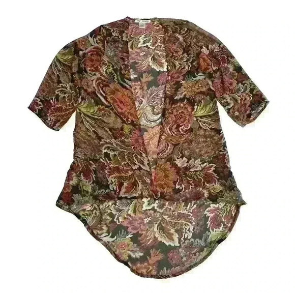 Say What Womens Small Multicolor Floral Boho Kimono Open Front Sheer 3/4 Sleeves - Picture 2 of 12